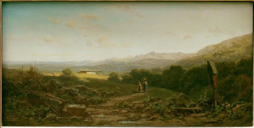 Sennerin con bambino al pascolo - Schweinfurt, Museum Georg Schäfer